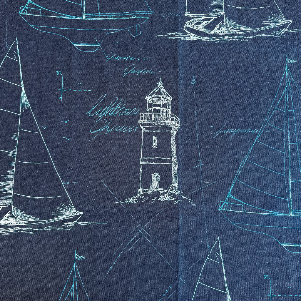 Denim med maritime tegninger